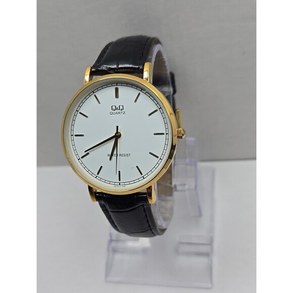 Mens Q & Q By Citizen Quartz Gold Tone Dress Watch White BlackNew Battery 30M WR - Picture 2 of 12